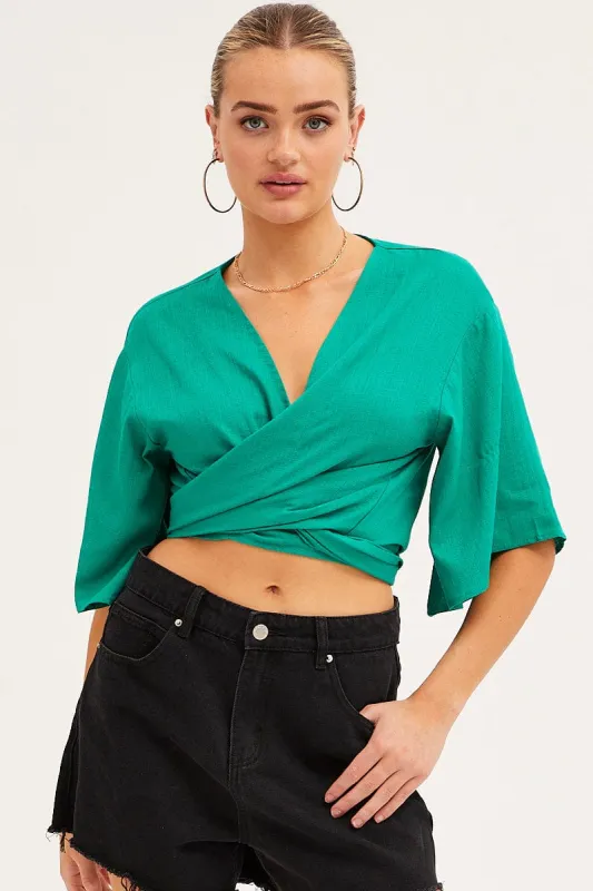 Green Tie Bolero Short Sleeve Linen Blend sold by Ally Fashion