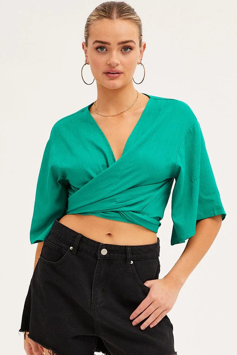 Green Tie Bolero Short Sleeve Linen Blend sold by Ally Fashion