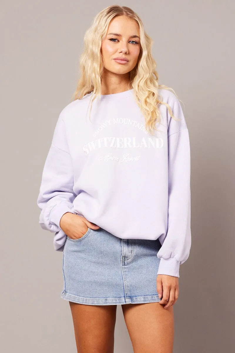 Purple Graphic Sweater Long Sleeve sold by Ally Fashion