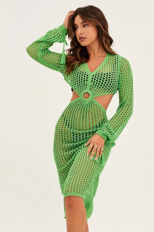 Green Crochet Cutout Knit Dress sold by Ally Fashion