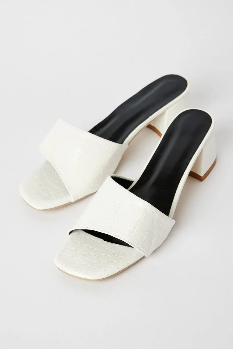 White Chunky Heeled Mule Sandals sold by Ally Fashion