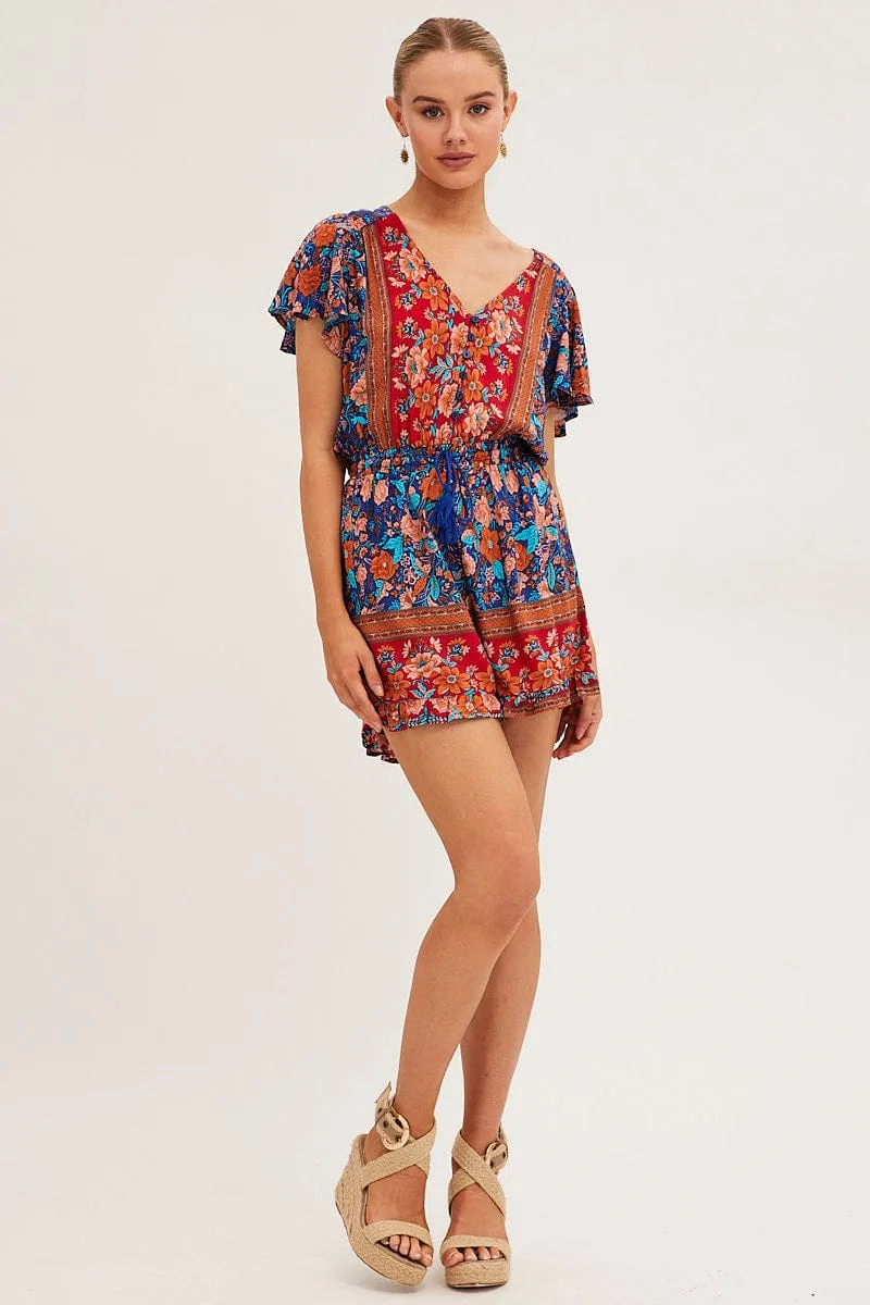 Boho Print V-Neck Playsuit Short Sleeve sold by Ally Fashion product image thumbnail 2
