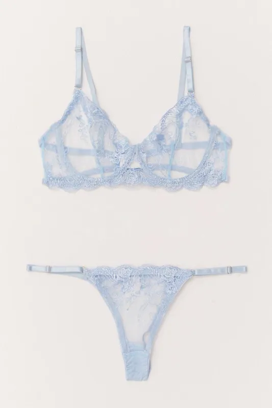 Blue Floral Embroidered Lingerie Set sold by Ally Fashion