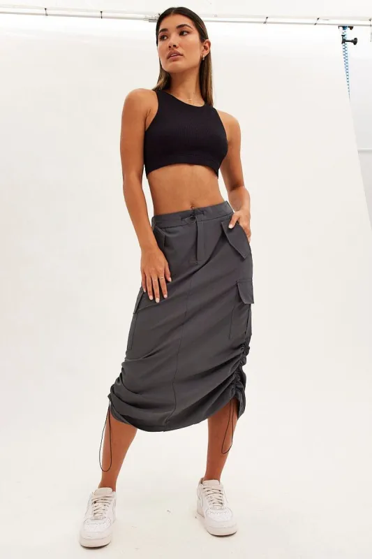 Grey Cargo Skirt Ruched sold by Ally Fashion