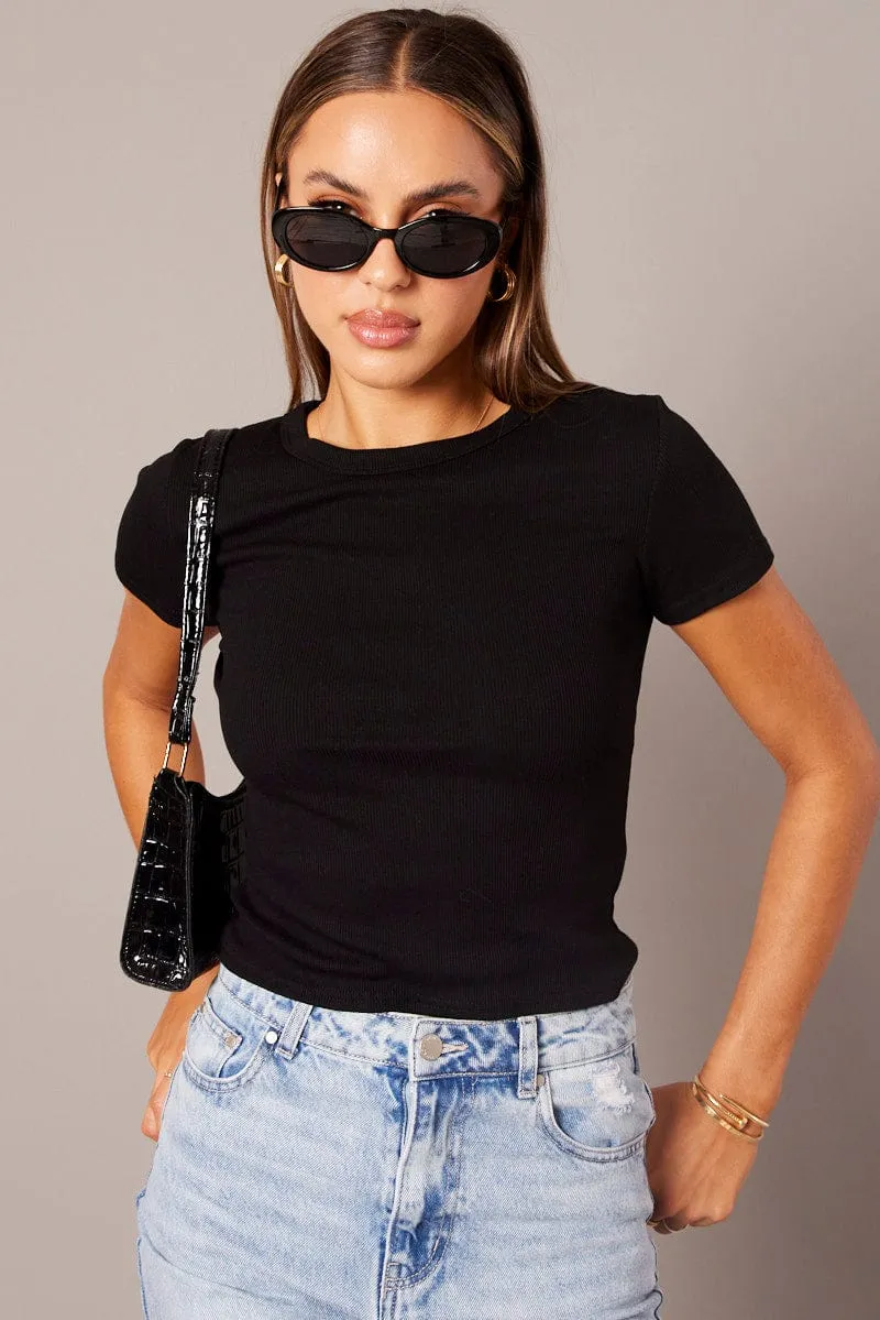 Black T Shirt Short Sleeve Crew Neck sold by Ally Fashion product image thumbnail 3