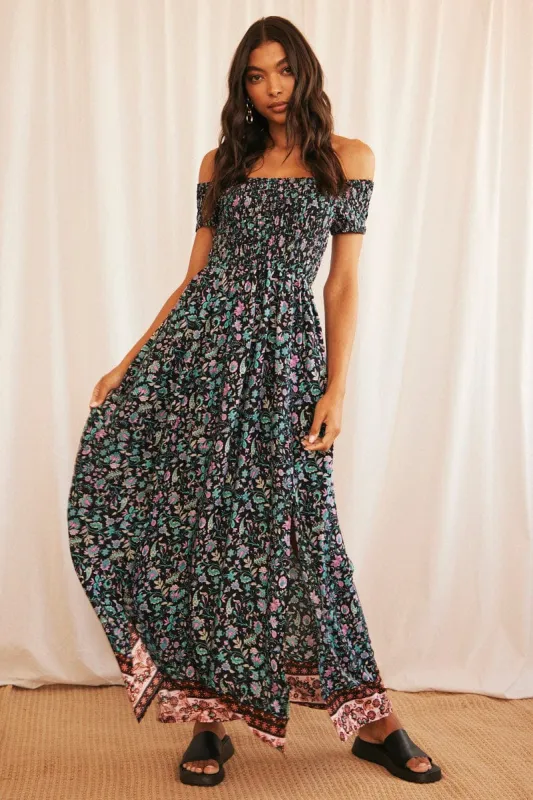 Black Boho Maxi Dress Off Shoulder sold by Ally Fashion
