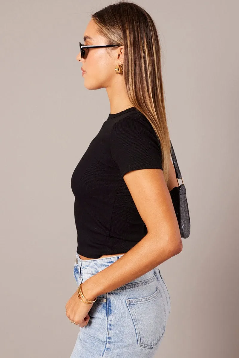 Black T Shirt Short Sleeve Crew Neck sold by Ally Fashion product image thumbnail 4