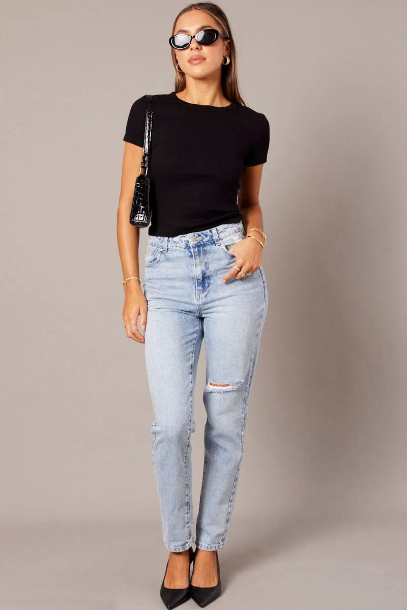 Black T Shirt Short Sleeve Crew Neck sold by Ally Fashion product image thumbnail 2