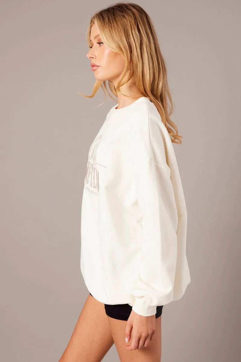 White Graphic Sweater Long Sleeve sold by Ally Fashion product image thumbnail 4
