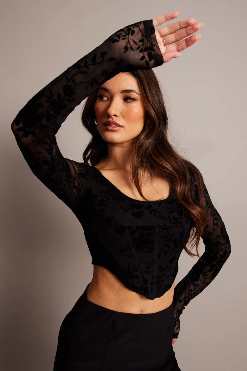 Black Corset Top Long Sleeve sold by Ally Fashion product image thumbnail 2