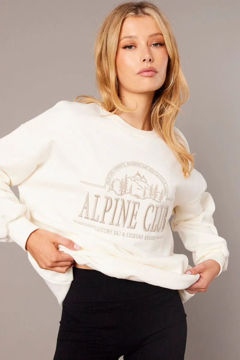 White Graphic Sweater Long Sleeve sold by Ally Fashion