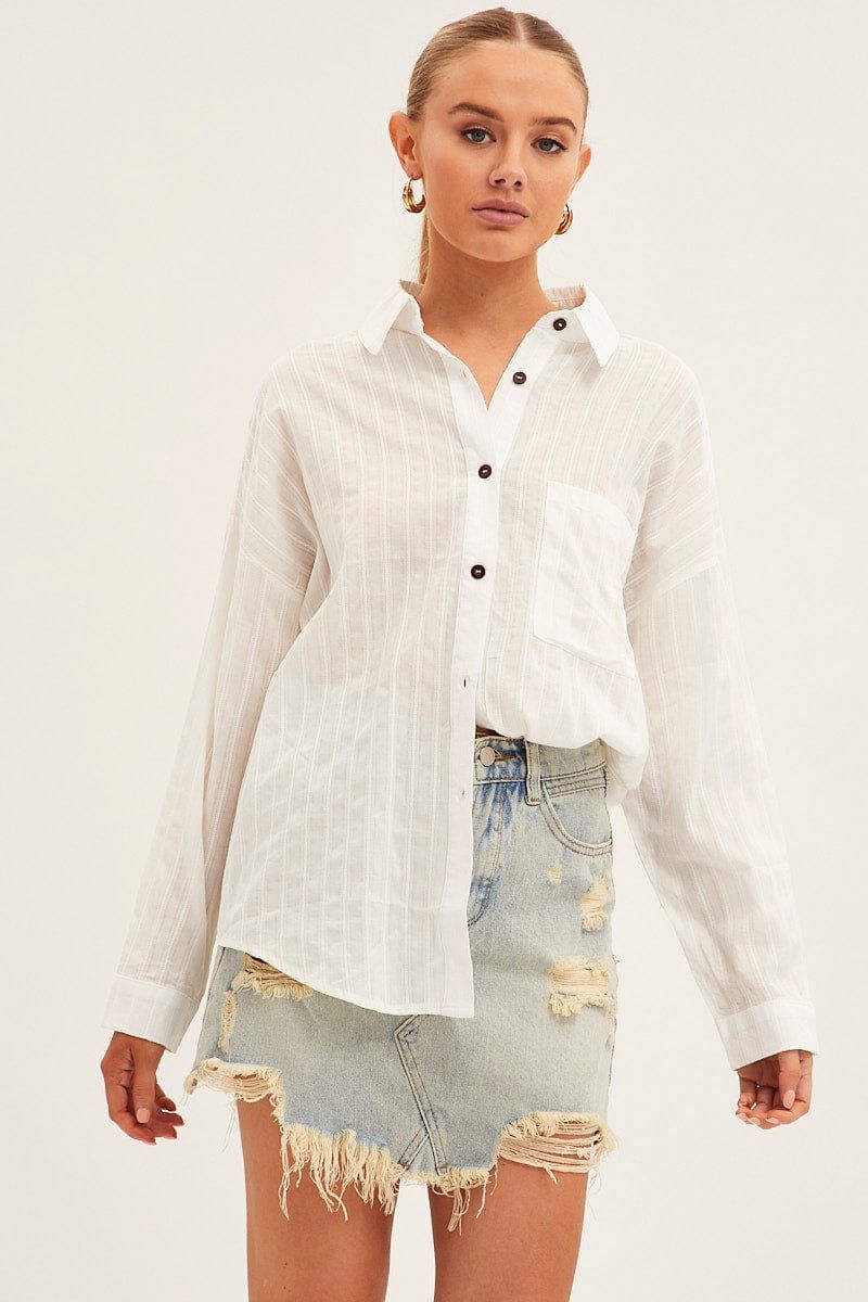 White Collared Shirt Long Sleeve Relaxed sold by Ally Fashion product image thumbnail 3