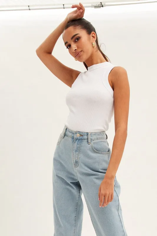 White Tank Top Sleeveless Crew Neck sold by Ally Fashion