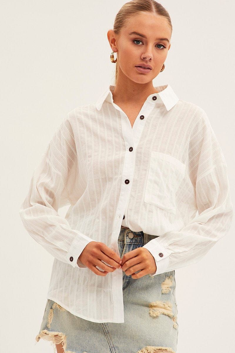 White Collared Shirt Long Sleeve Relaxed sold by Ally Fashion