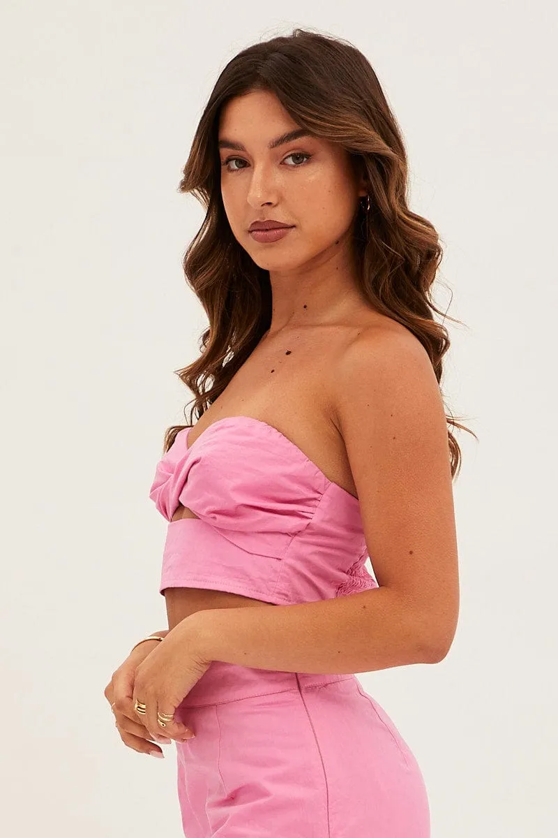 Pink Bandeau Twist Front Sleeveless Crop sold by Ally Fashion product image thumbnail 4