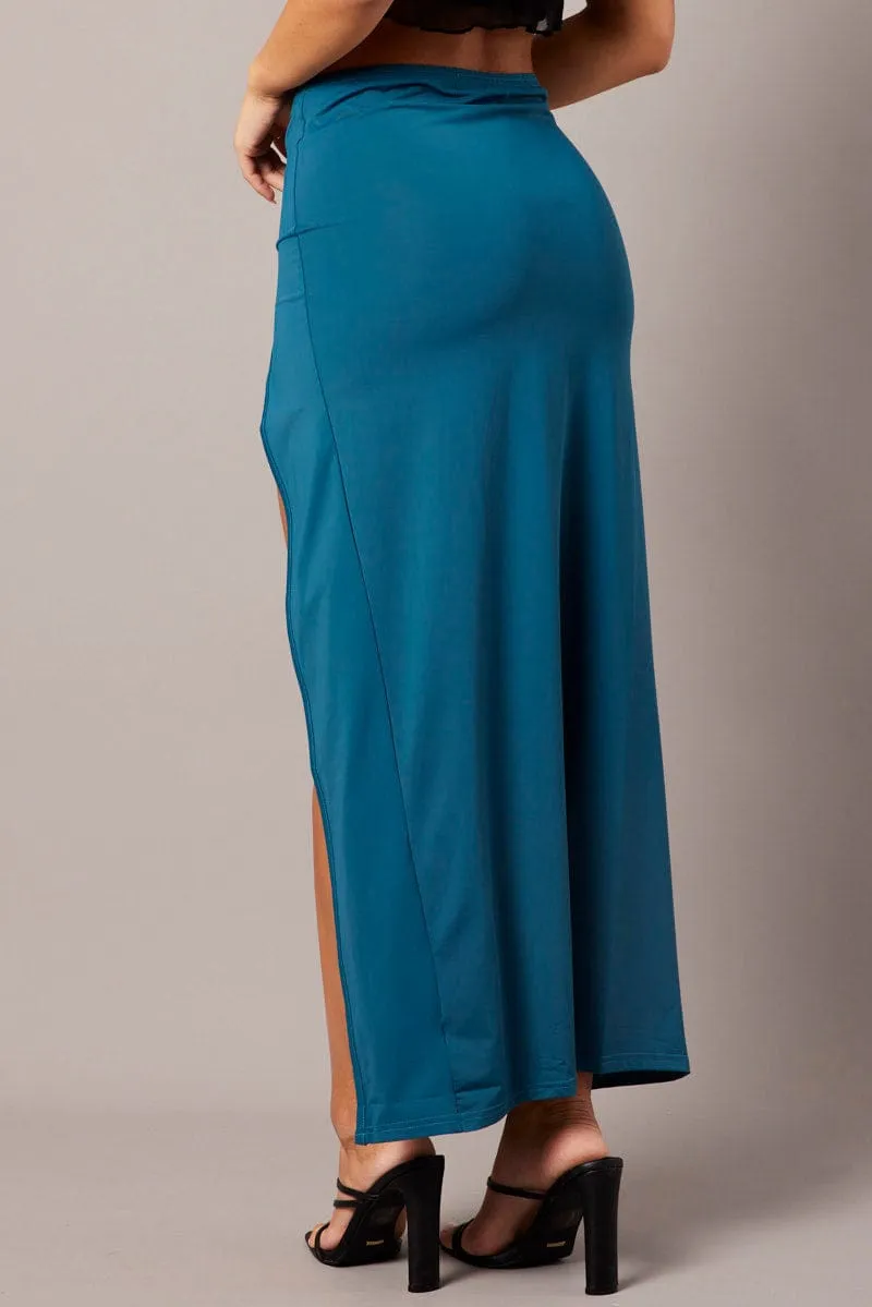 Blue Maxi Skirt Mid Rise Split Nylon sold by Ally Fashion product image thumbnail 5