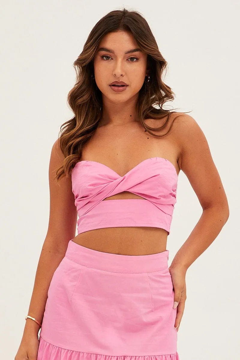 Pink Bandeau Twist Front Sleeveless Crop sold by Ally Fashion product image thumbnail 3