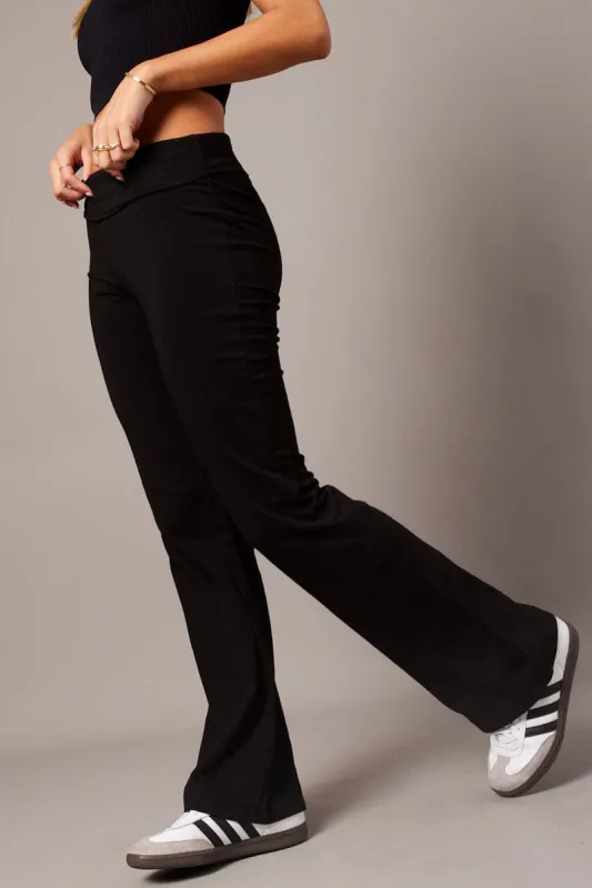 Black Leggings Mid Rise Fold Over Waist Flared Leg sold by Ally Fashion