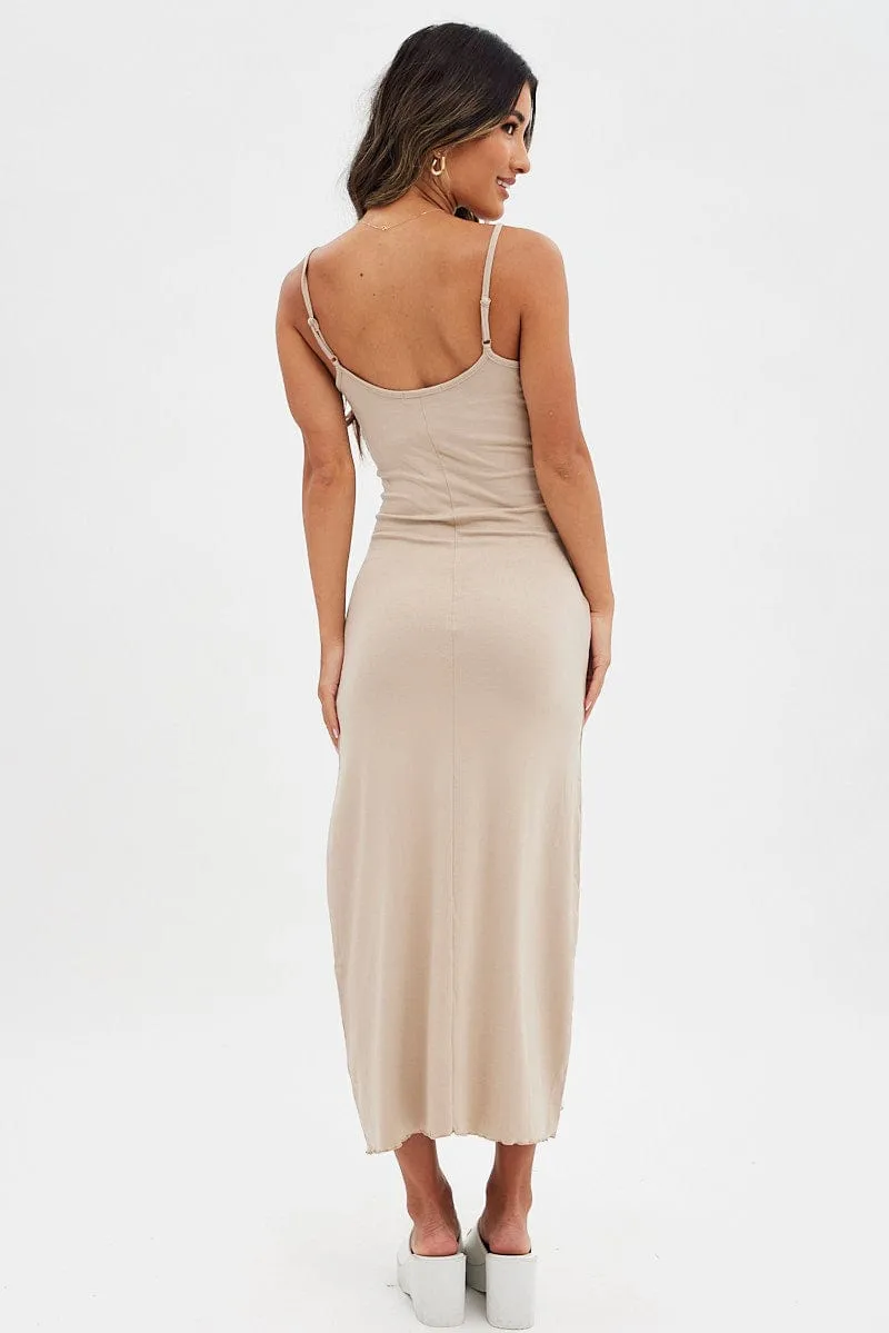 Beige Maxi Dress Sleeveless Scoop Neck Bodycon Jersey sold by Ally Fashion product image thumbnail 5
