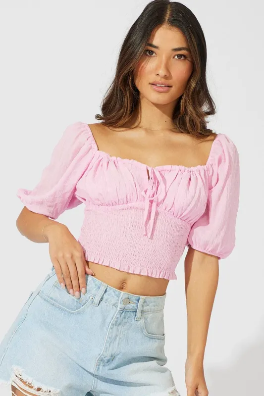 Pink Crop Top Short Sleeve sold by Ally Fashion