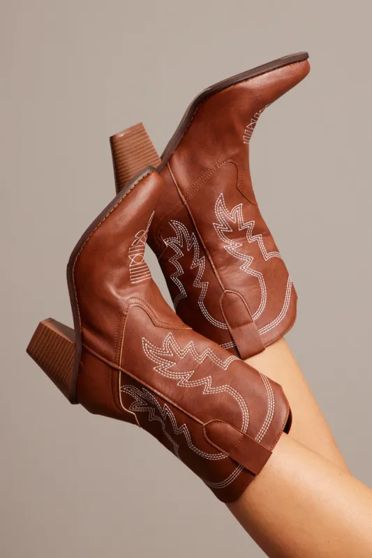 Brown Western Ankle Boots sold by Ally Fashion