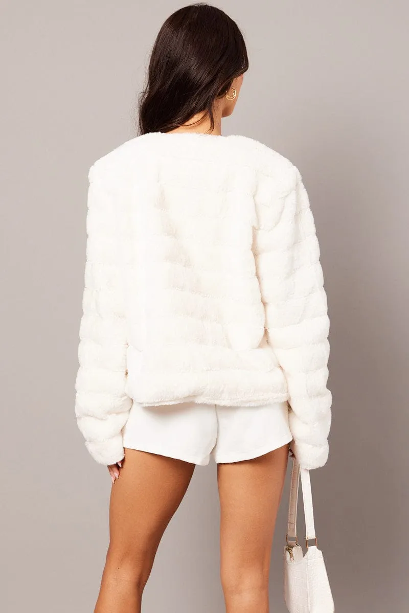 White Faux Fur Crop Jacket sold by Ally Fashion product image thumbnail 5