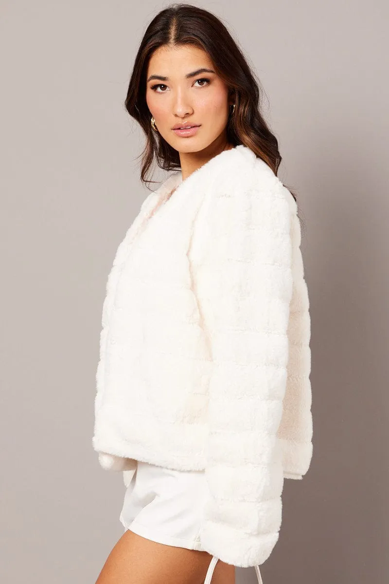 White Faux Fur Crop Jacket sold by Ally Fashion product image thumbnail 4