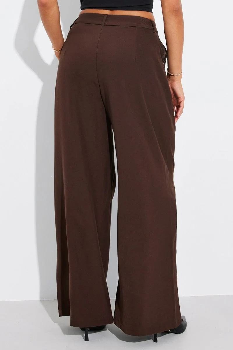 Brown Wide Leg Pants High Rise sold by Ally Fashion product image thumbnail 5