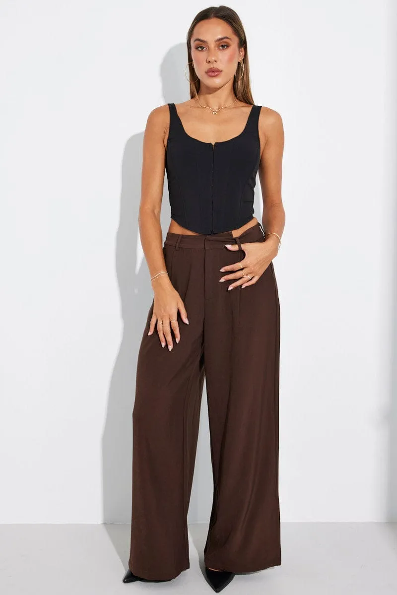 Brown Wide Leg Pants High Rise sold by Ally Fashion product image thumbnail 2