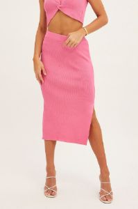 Pink Knit Skirt Midi Elastic Waist sold by Ally Fashion