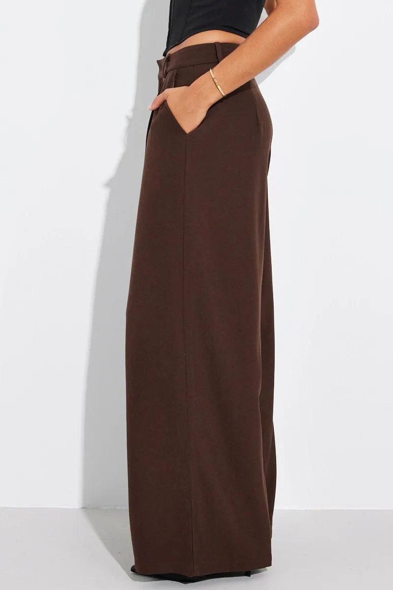 Brown Wide Leg Pants High Rise sold by Ally Fashion product image thumbnail 4