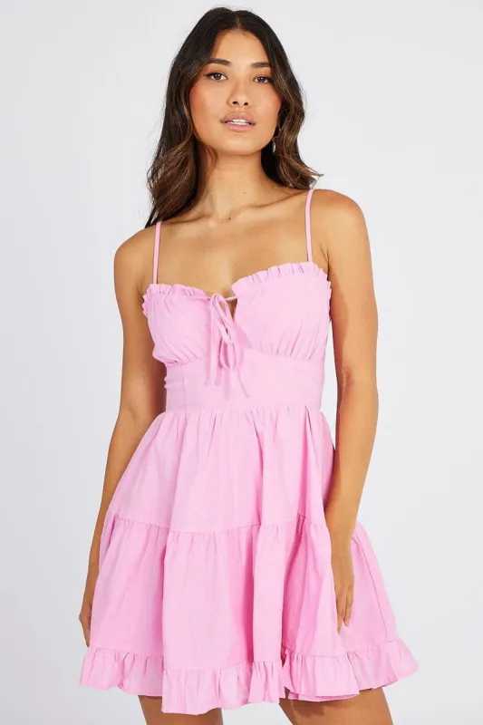 Pink Fit and Flare Dress Sleeveless Tiered sold by Ally Fashion