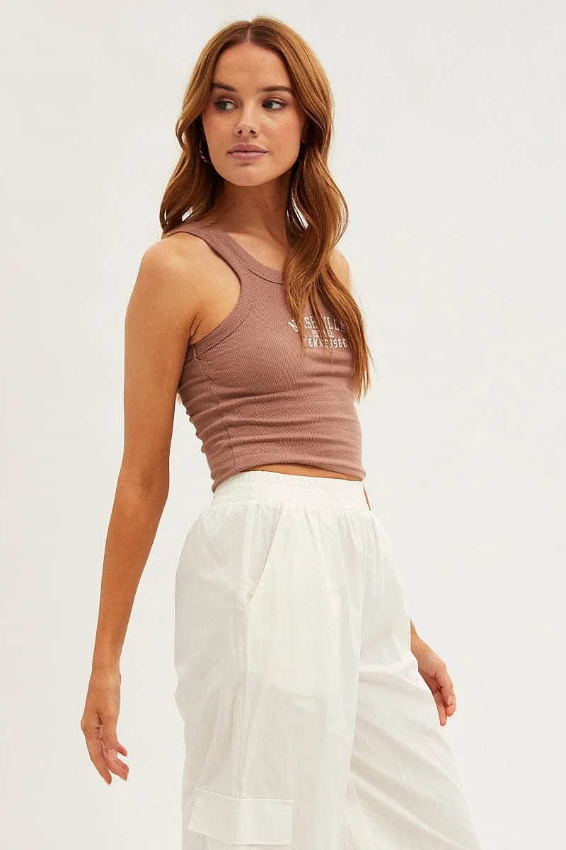 Brown Nashville Embroidered Crop Singlet Top sold by Ally Fashion product image thumbnail 4