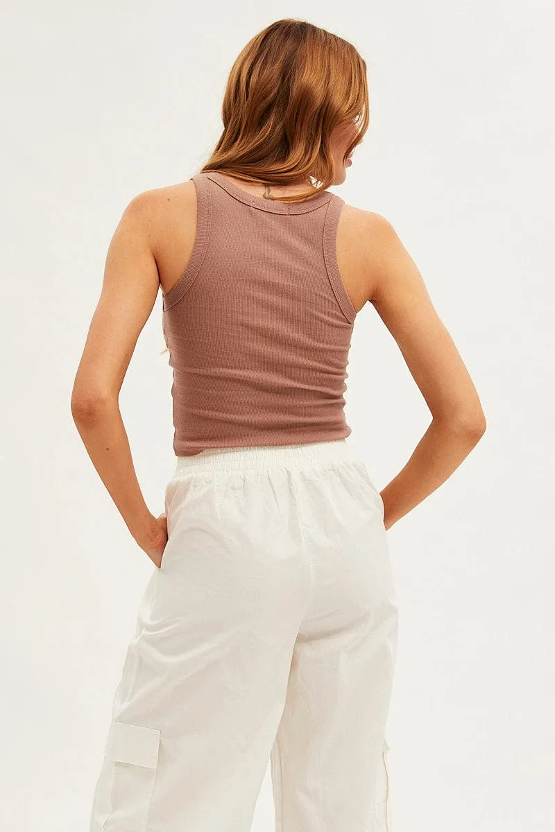 Brown Nashville Embroidered Crop Singlet Top sold by Ally Fashion product image thumbnail 5