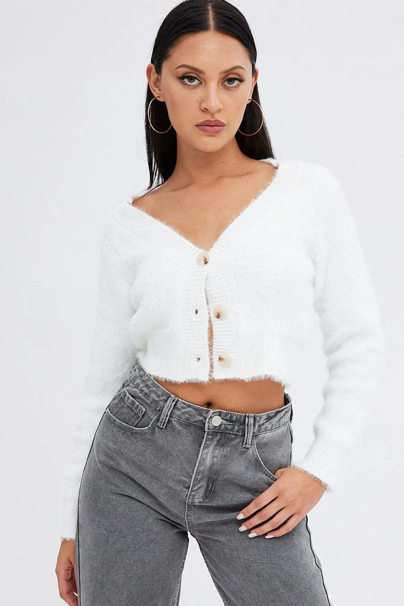White Fluffy Cardigan sold by Ally Fashion