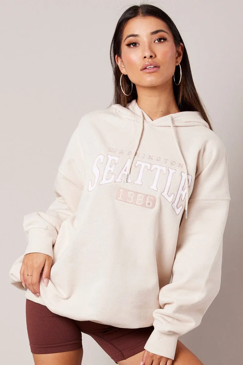 Beige Graphic Hoodie Sweater Long Sleeve sold by Ally Fashion product image thumbnail 3