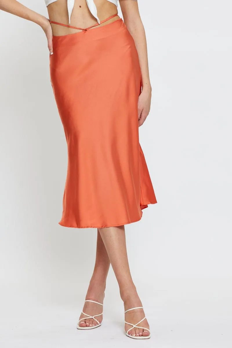 Orange Sarin Waist Tie Slip Midi Skirt sold by Ally Fashion product image thumbnail 2