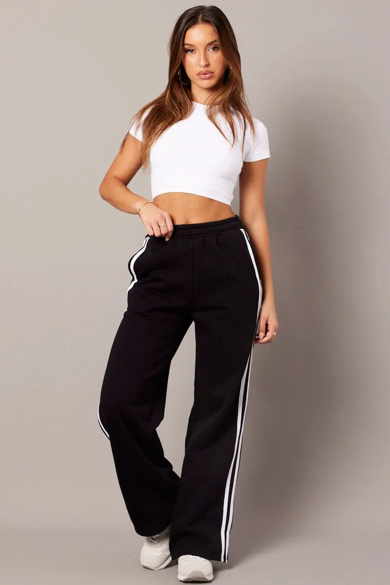 Black Track Pants Wide Leg sold by Ally Fashion product image thumbnail 2
