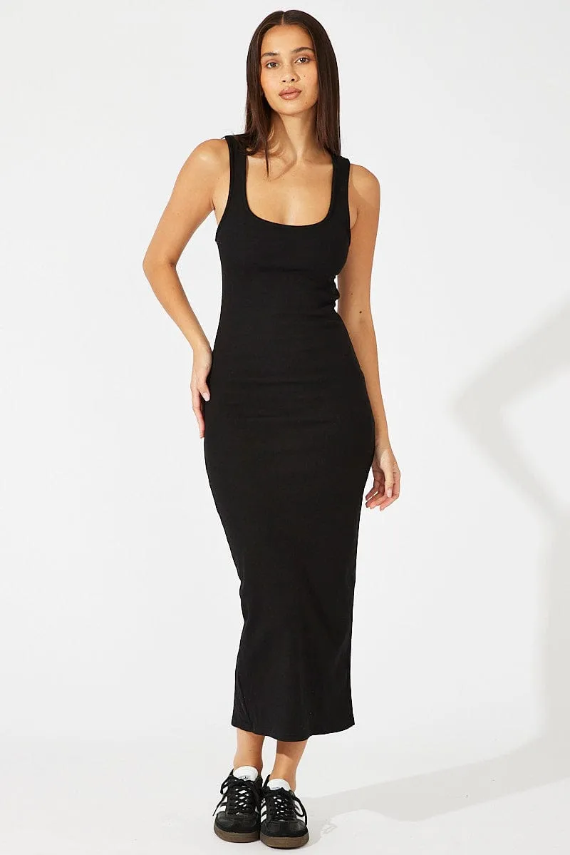 Black Midi Dress Sleeveless Bodycon Rib sold by Ally Fashion