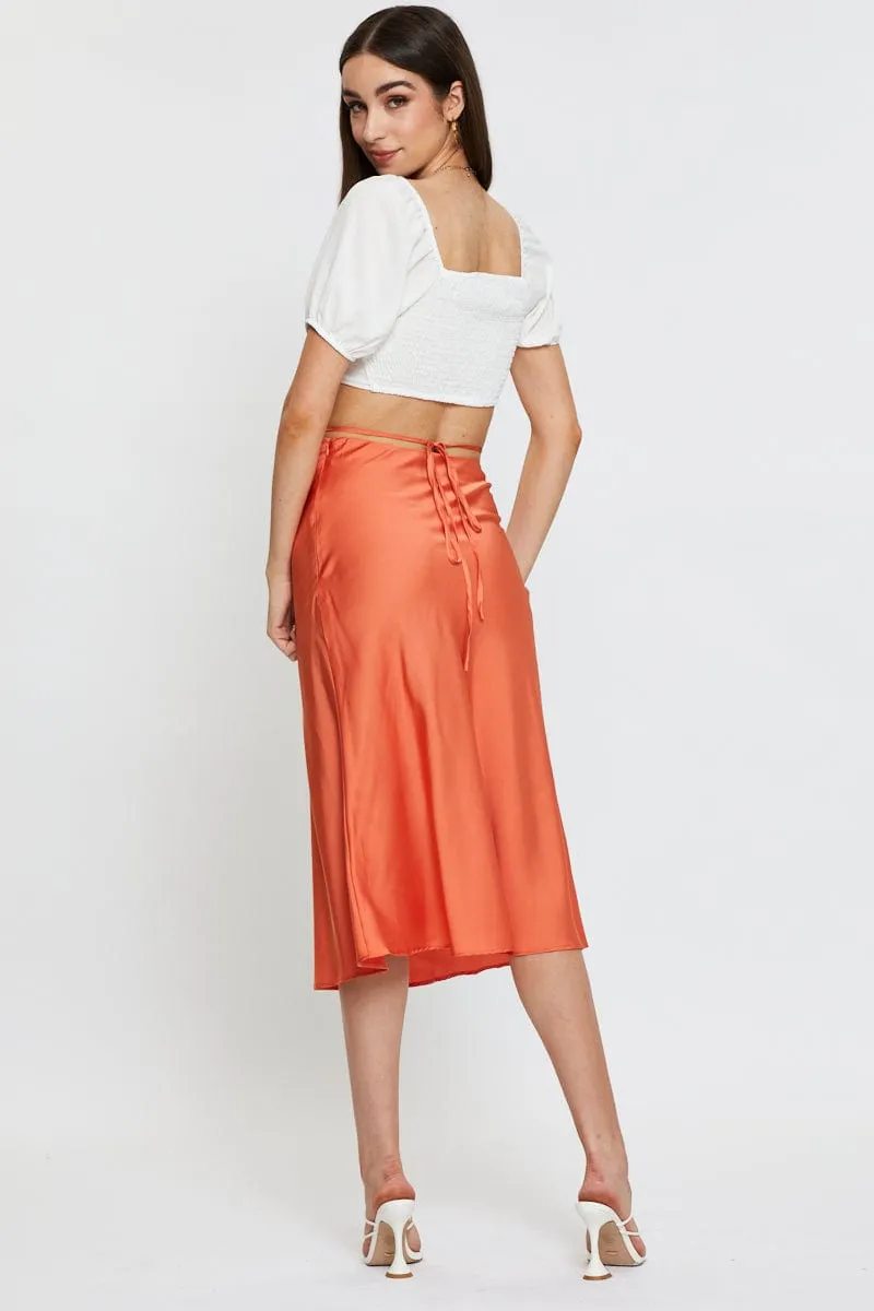 Orange Sarin Waist Tie Slip Midi Skirt sold by Ally Fashion product image thumbnail 5