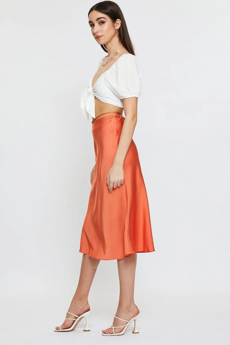 Orange Sarin Waist Tie Slip Midi Skirt sold by Ally Fashion product image thumbnail 3