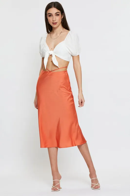 Orange Sarin Waist Tie Slip Midi Skirt sold by Ally Fashion