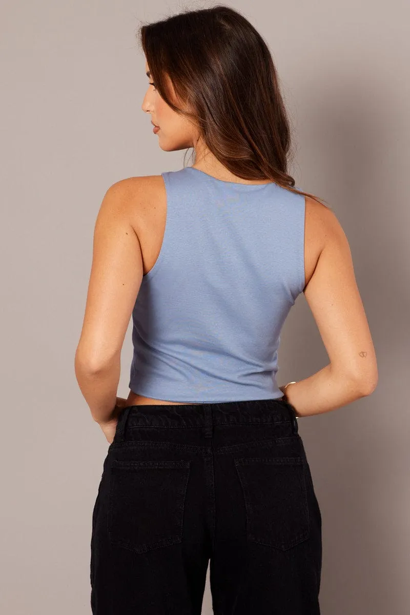 Blue Tank Top Sleeveless Cotton Span sold by Ally Fashion product image thumbnail 5