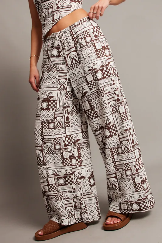 Brown Abstract Wide Leg Pants High Rise sold by Ally Fashion