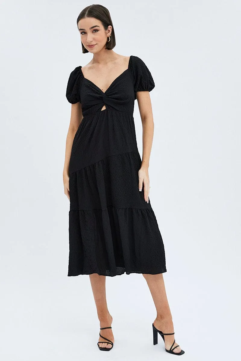 Black Midi Dress Short Sleeve Cut Out sold by Ally Fashion product image thumbnail 3