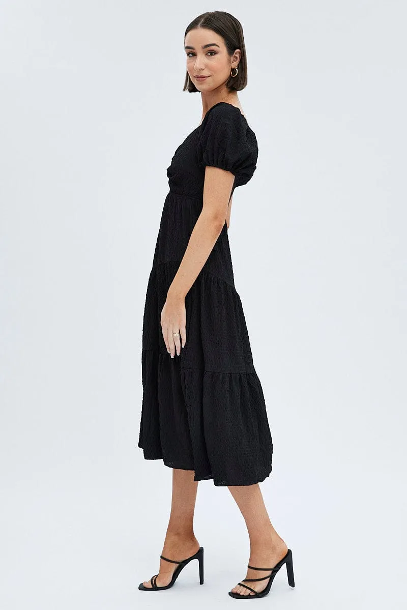 Black Midi Dress Short Sleeve Cut Out sold by Ally Fashion product image thumbnail 4