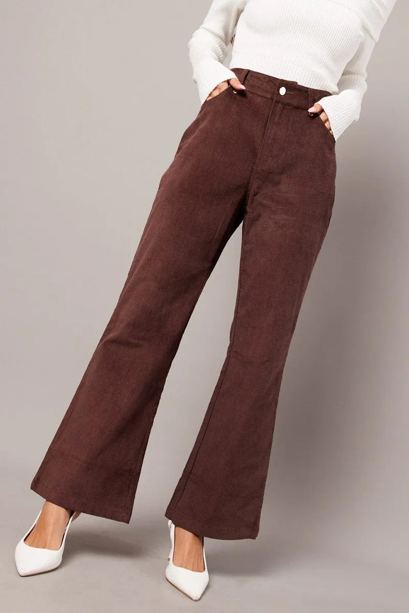 Brown Wide Leg Pants High Rise Corduroy sold by Ally Fashion
