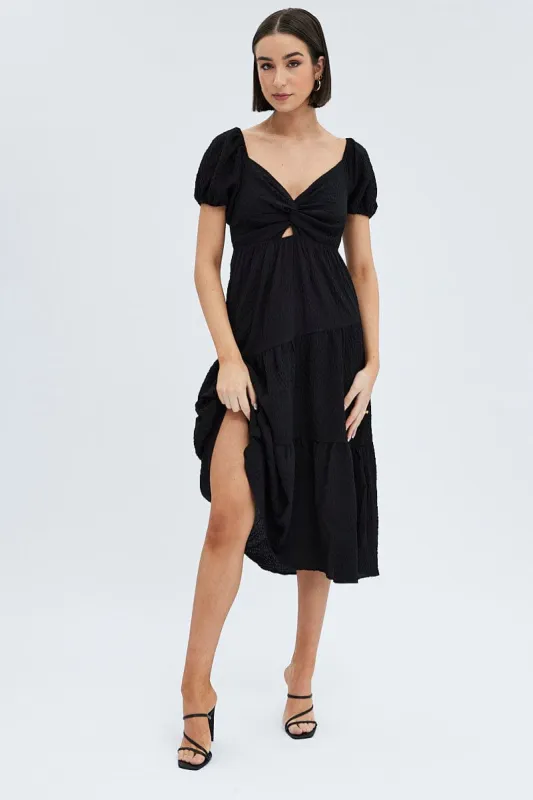 Black Midi Dress Short Sleeve Cut Out sold by Ally Fashion