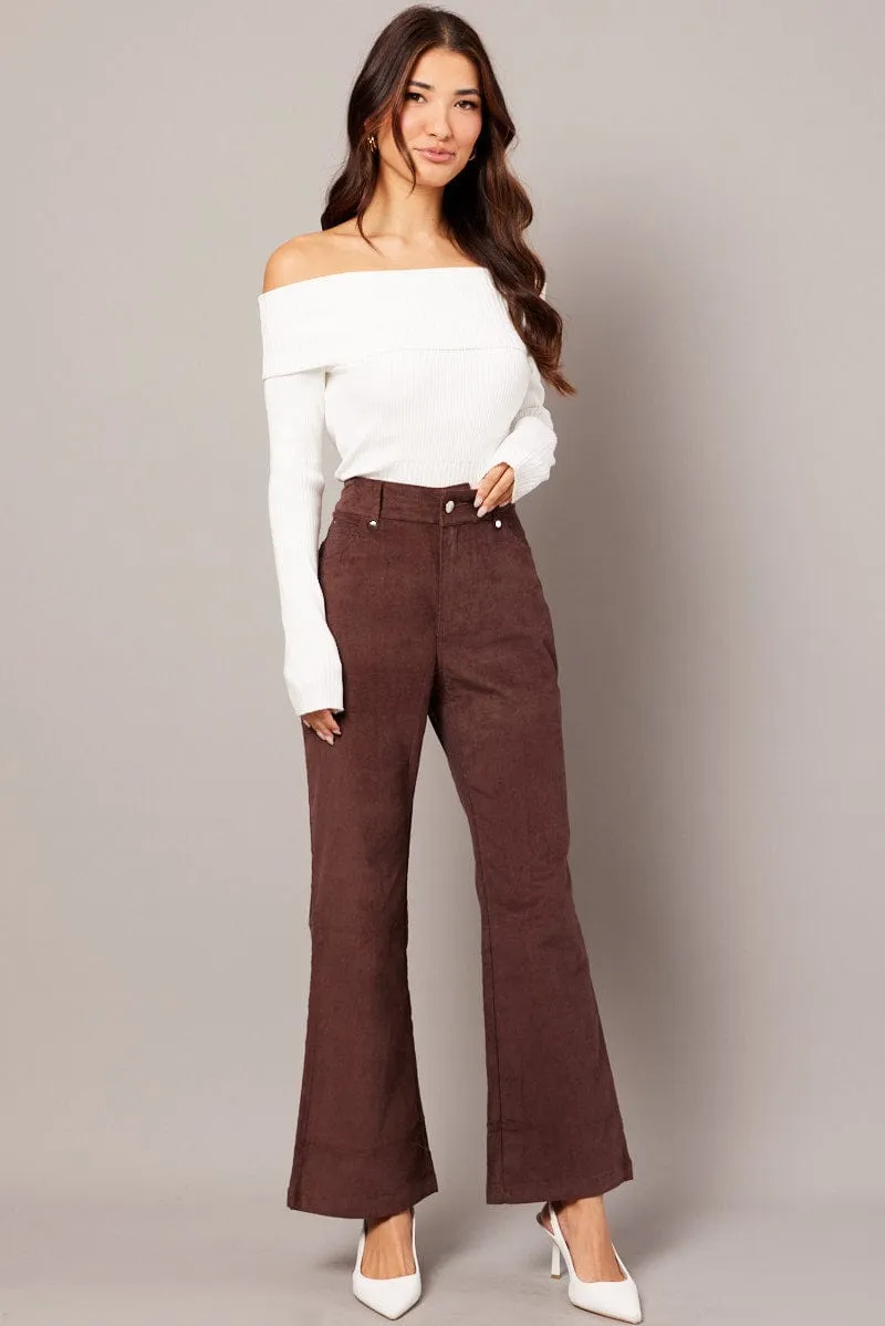 Brown Wide Leg Pants High Rise Corduroy sold by Ally Fashion product image thumbnail 2