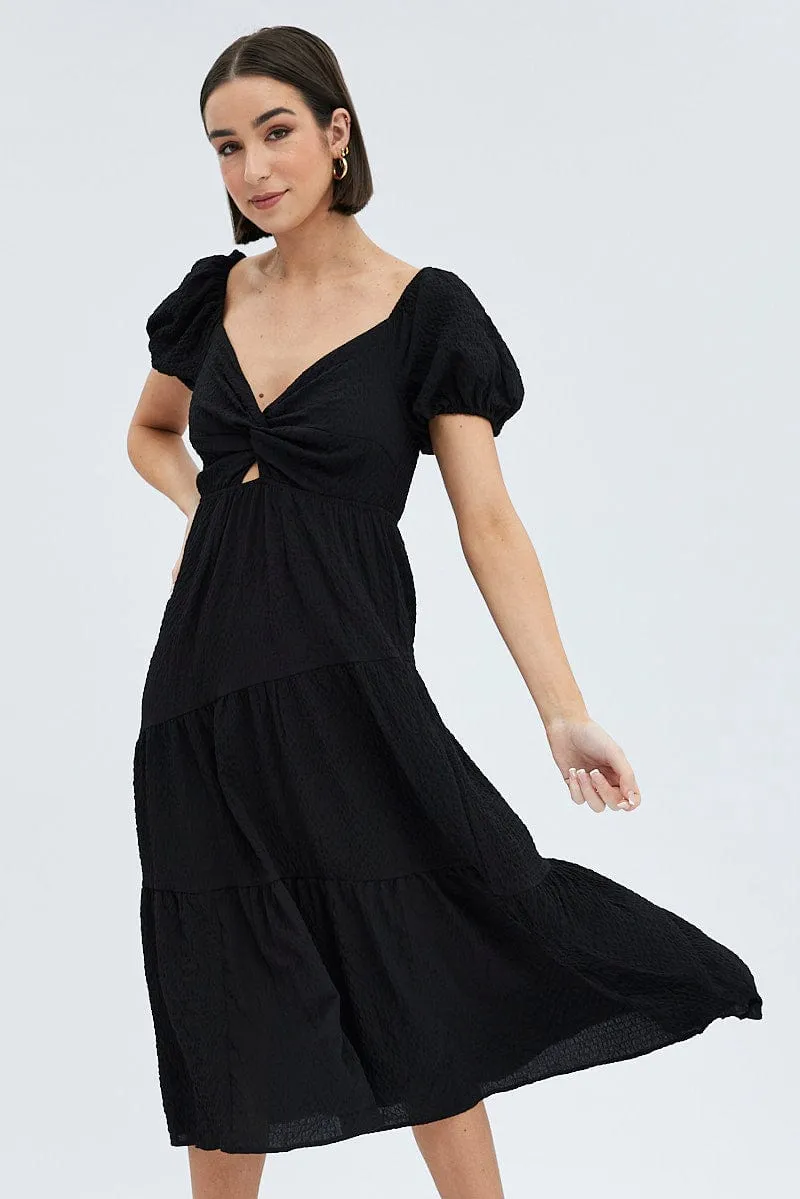 Black Midi Dress Short Sleeve Cut Out sold by Ally Fashion product image thumbnail 2